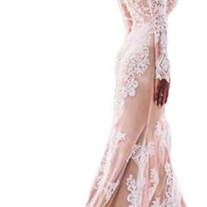 Mermaid beach wedding dress long sleeve boho champagne lace w/ train. Never worn